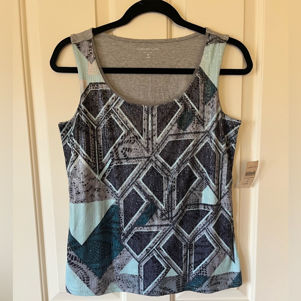 New Coldwater Creek Women’s Sz XS 4/6 Geometrical Sequin Lined Tank Top